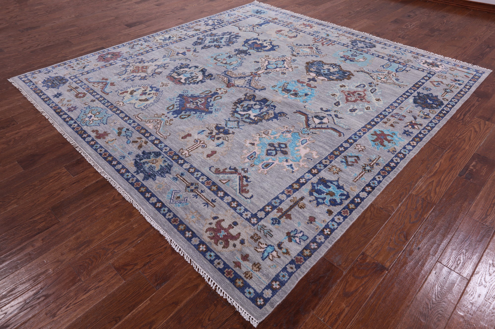 Grey Square Turkish Oushak Handmade Wool Rug - 9' 0" X 9' 3" - Golden Nile