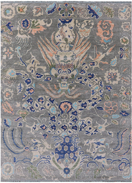Grey Dragon Design Hand Knotted Wool Rug - 8' 11" X 11' 11" - Golden Nile