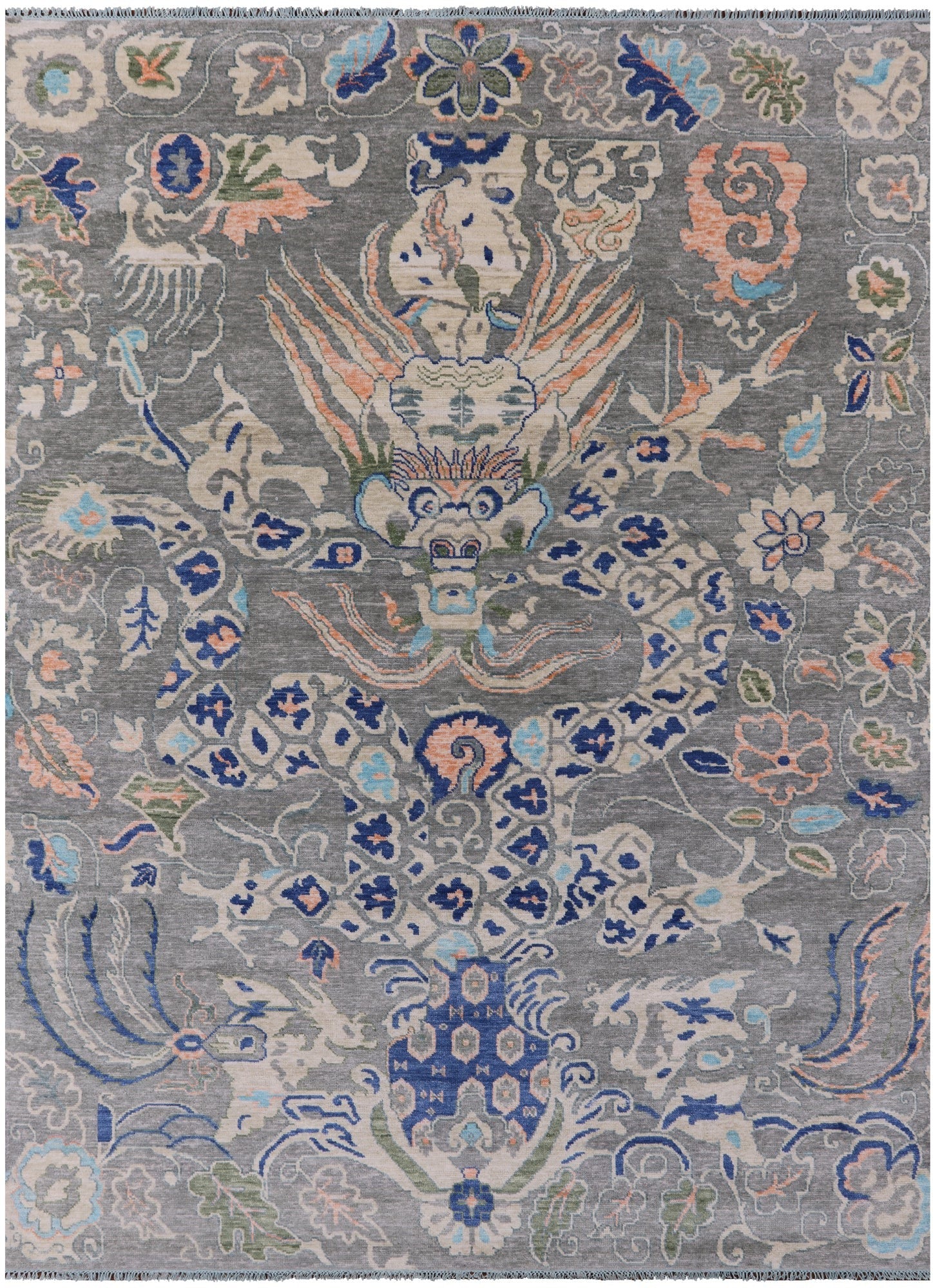 Grey Dragon Design Hand Knotted Wool Rug - 8' 11" X 11' 11" - Golden Nile