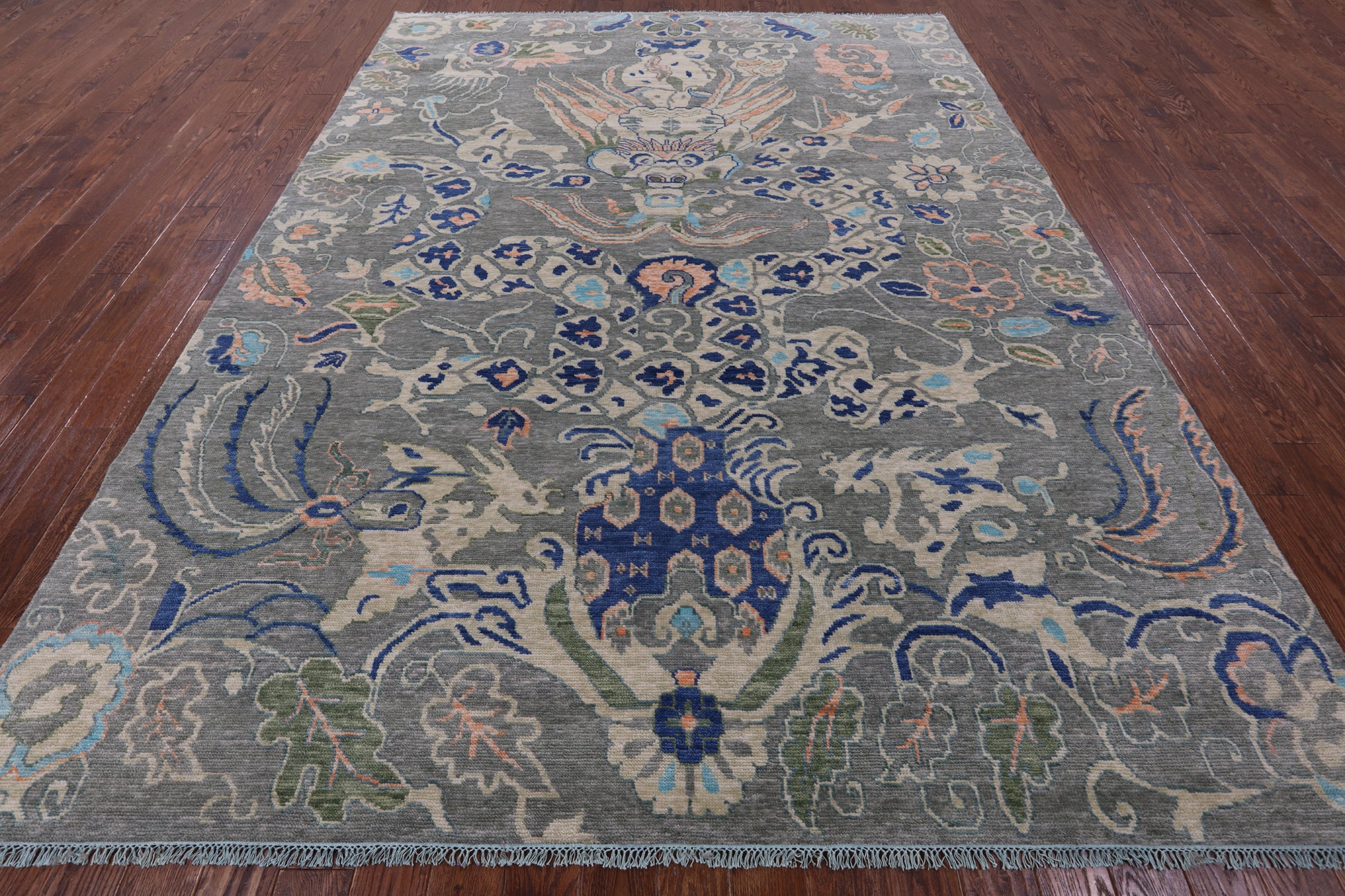 Grey Dragon Design Hand Knotted Wool Rug - 8' 11" X 11' 11" - Golden Nile