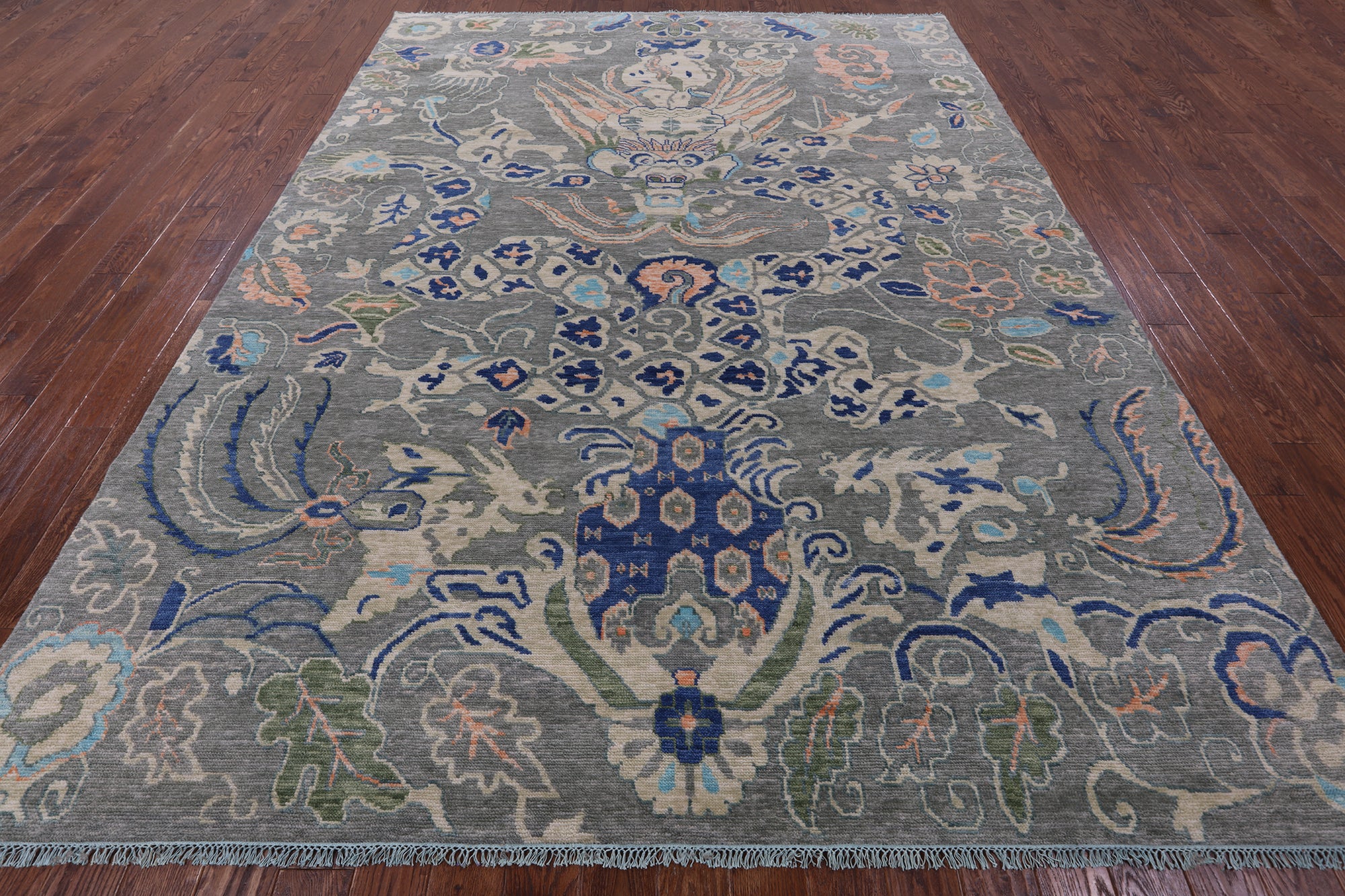 Grey Dragon Design Hand Knotted Wool Rug - 8' 11" X 11' 11" - Golden Nile