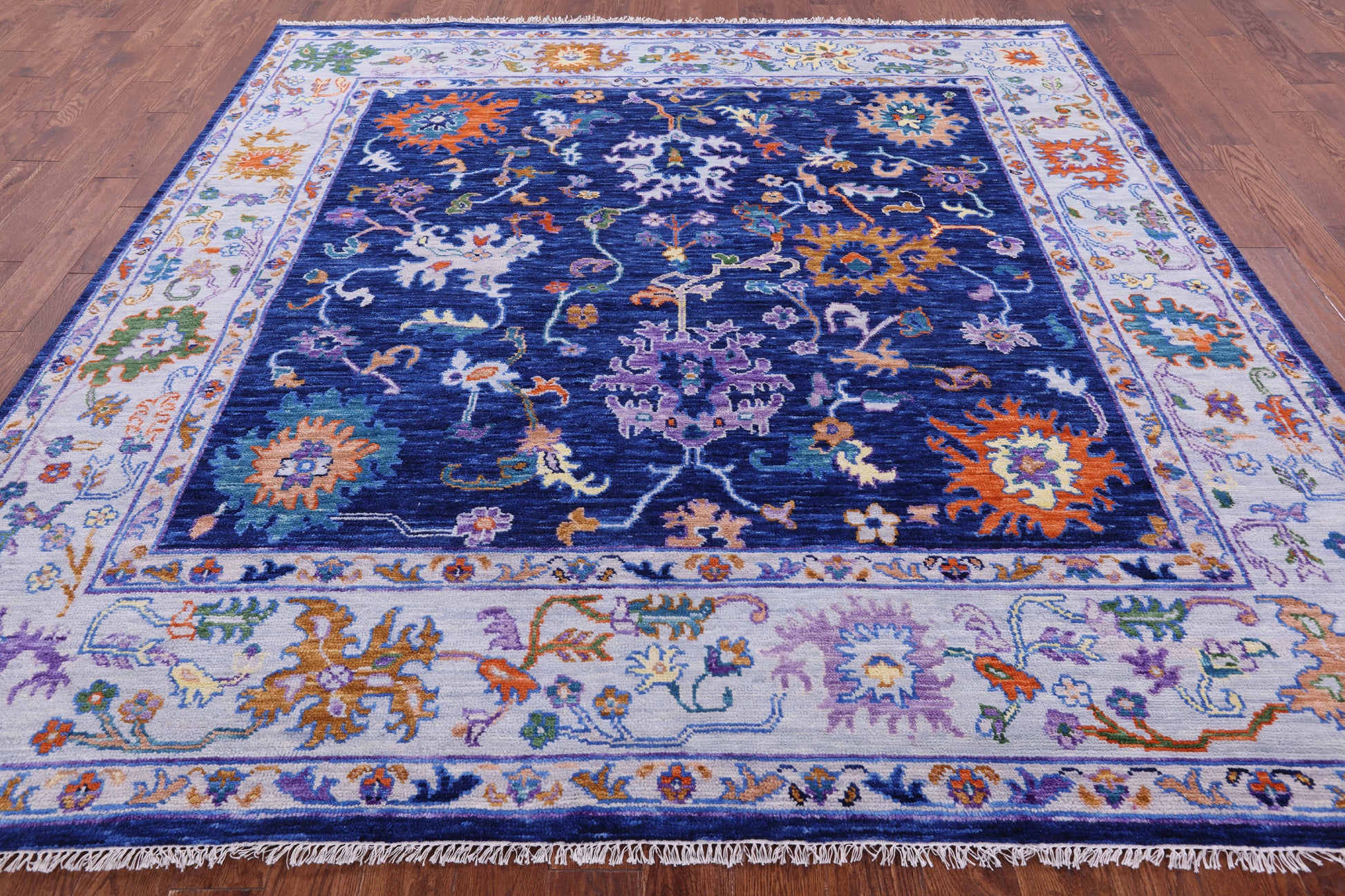 Blue Square Turkish Oushak Hand Knotted Wool Rug - 8' 10" X 8' 11" - Golden Nile