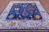 Blue Square Turkish Oushak Hand Knotted Wool Rug - 8' 10" X 8' 11" - Golden Nile
