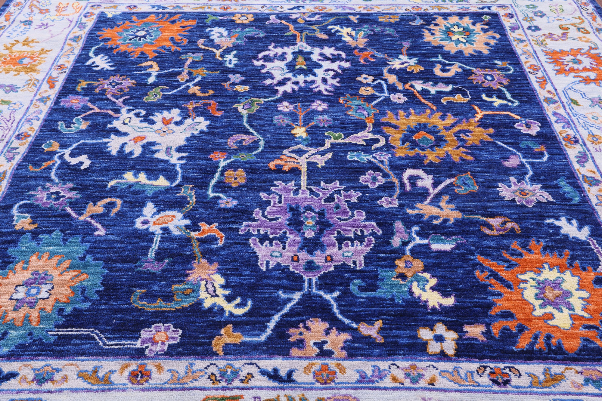 Blue Square Turkish Oushak Hand Knotted Wool Rug - 8' 10" X 8' 11" - Golden Nile