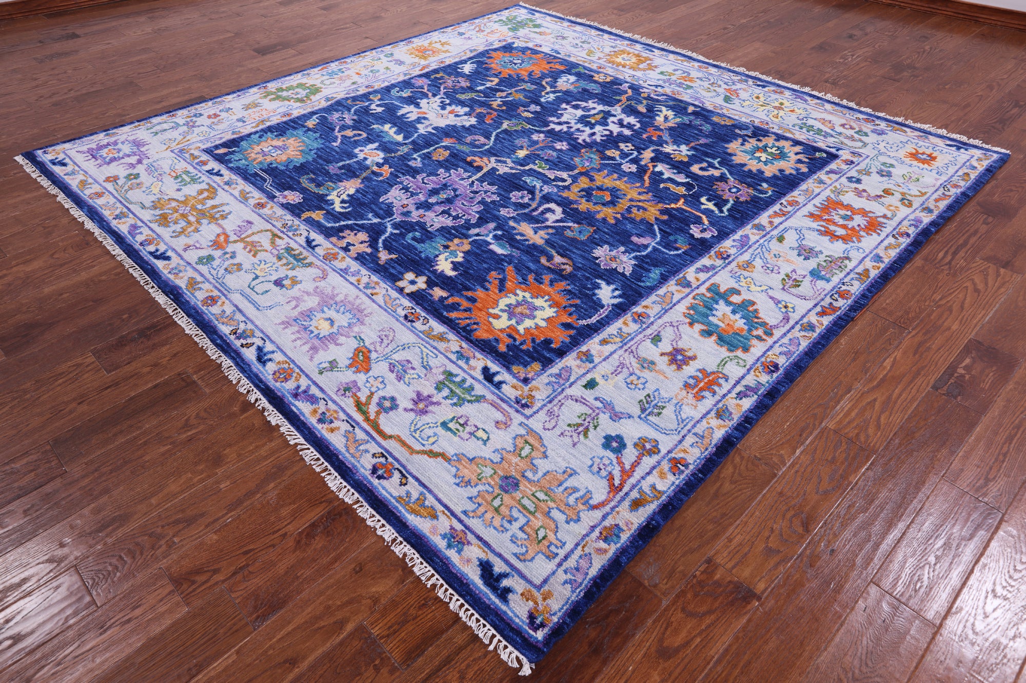 Blue Square Turkish Oushak Hand Knotted Wool Rug - 8' 10" X 8' 11" - Golden Nile