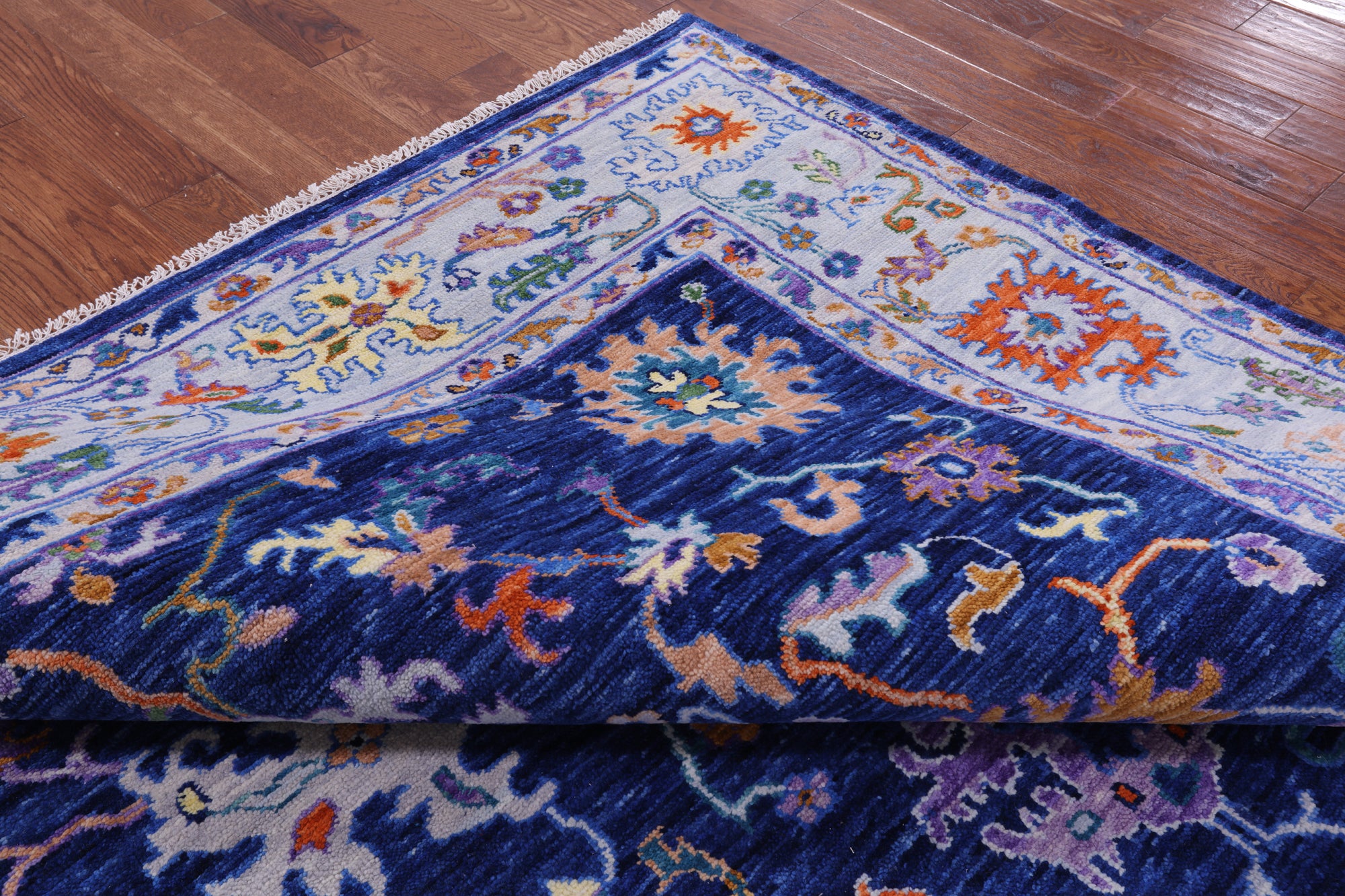 Blue Square Turkish Oushak Hand Knotted Wool Rug - 8' 10" X 8' 11" - Golden Nile