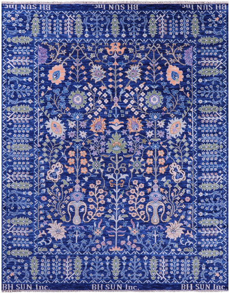 Blue Turkish Oushak Hand Knotted Wool Rug - 9' 3" X 11' 9" - Golden Nile
