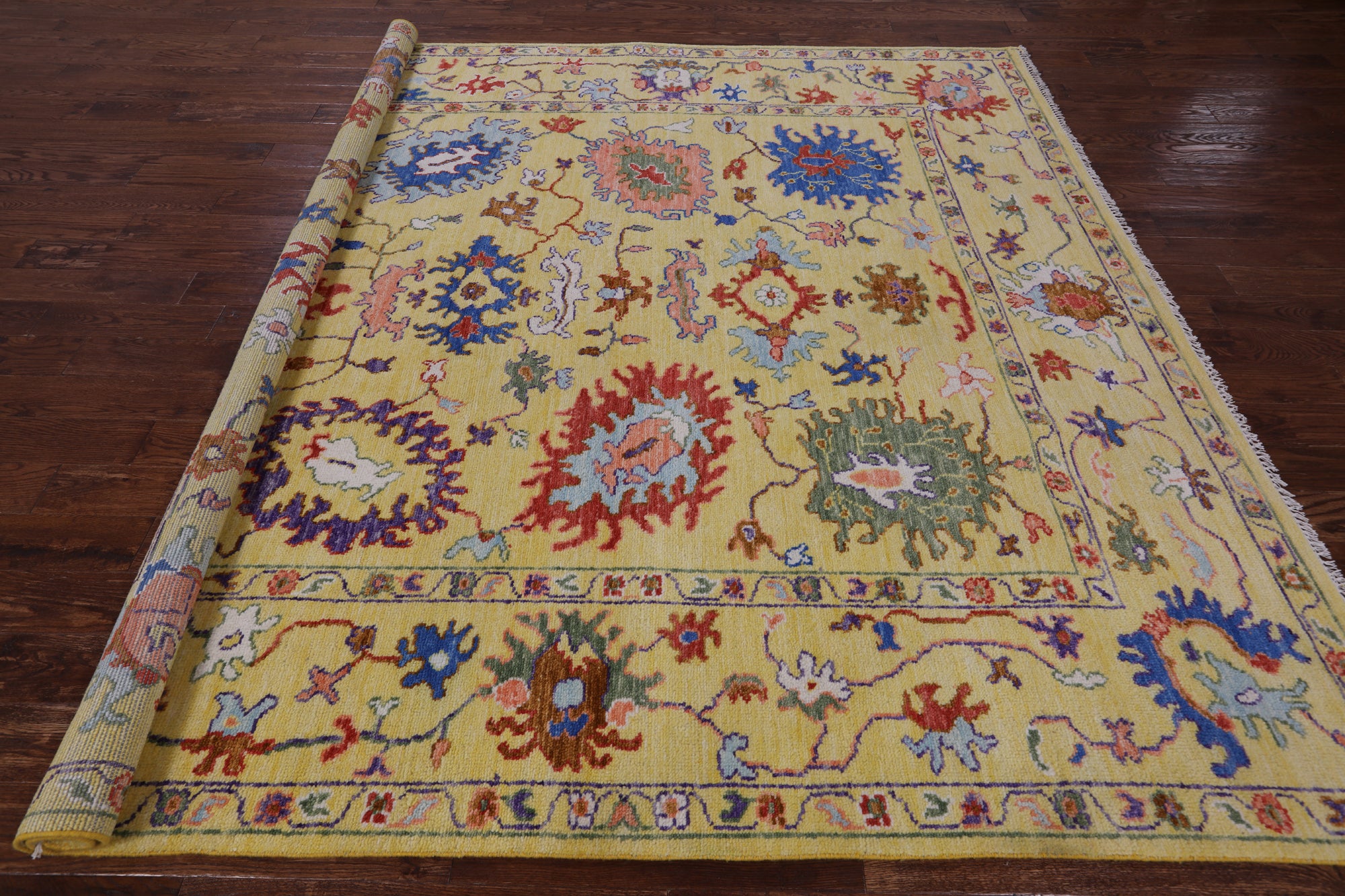 Gold Square Turkish Oushak Hand Knotted Wool Rug - 9' 0" X 9' 1" - Golden Nile