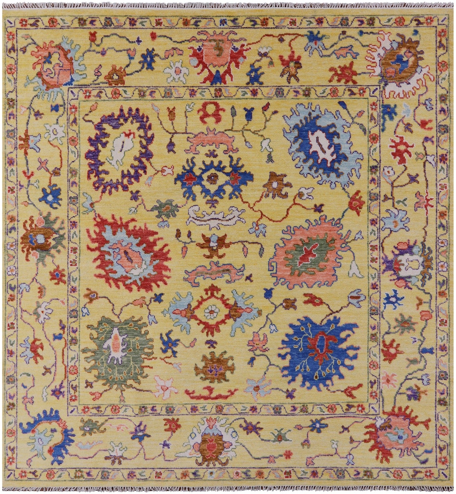 Gold Square Turkish Oushak Hand Knotted Wool Rug - 9' 0" X 9' 1" - Golden Nile