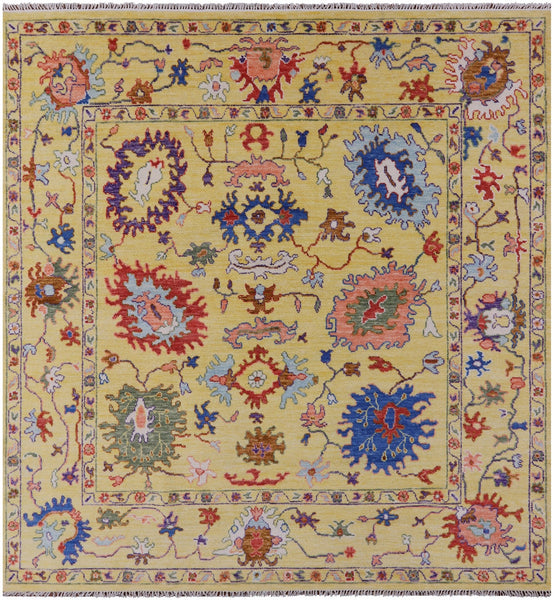 Gold Square Turkish Oushak Hand Knotted Wool Rug - 9' 0" X 9' 1" - Golden Nile