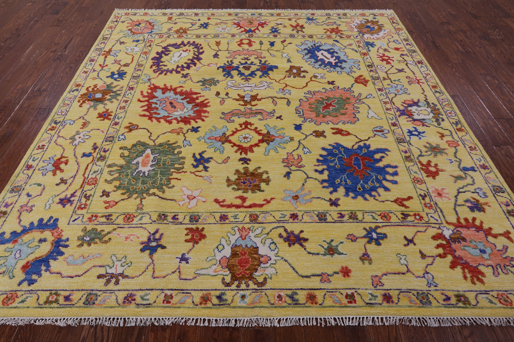 Gold Square Turkish Oushak Hand Knotted Wool Rug - 9' 0" X 9' 1" - Golden Nile