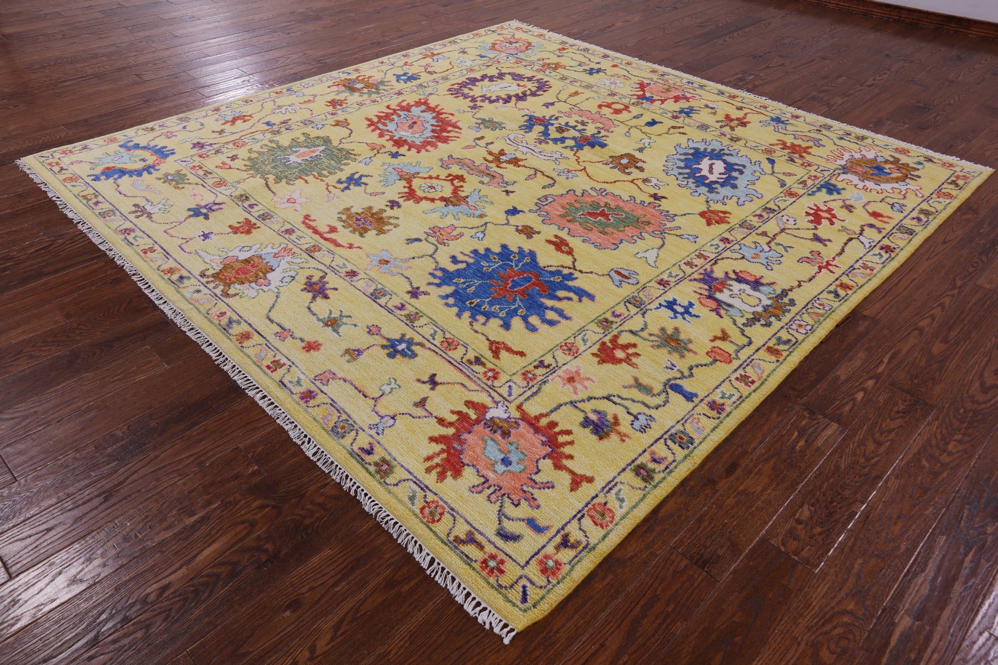 Gold Square Turkish Oushak Hand Knotted Wool Rug - 9' 0" X 9' 1" - Golden Nile