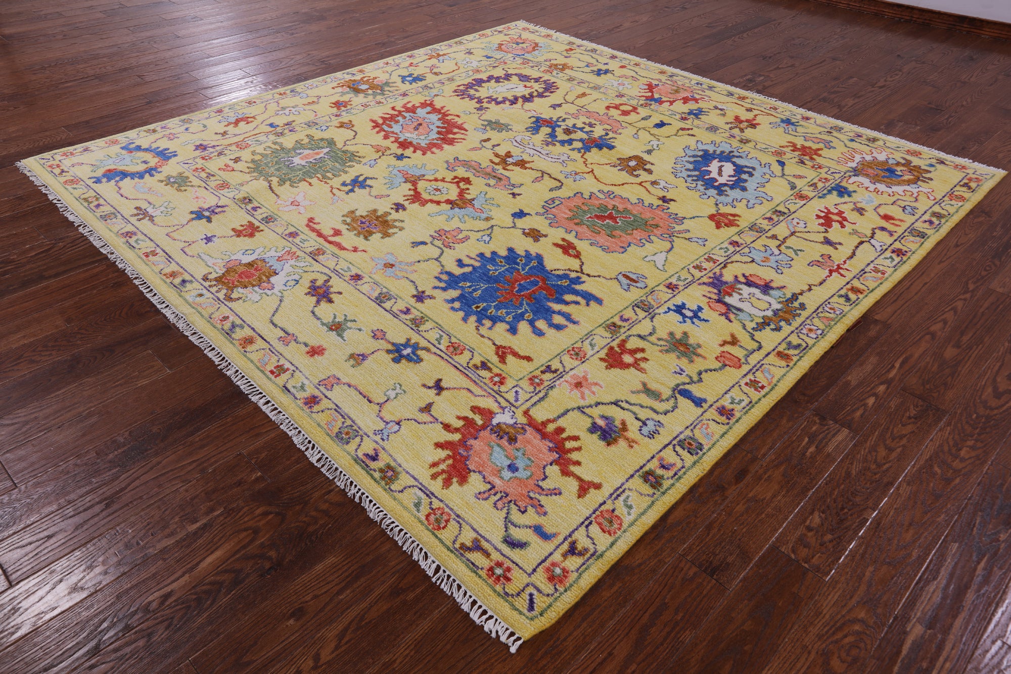 Gold Square Turkish Oushak Hand Knotted Wool Rug - 9' 0" X 9' 1" - Golden Nile