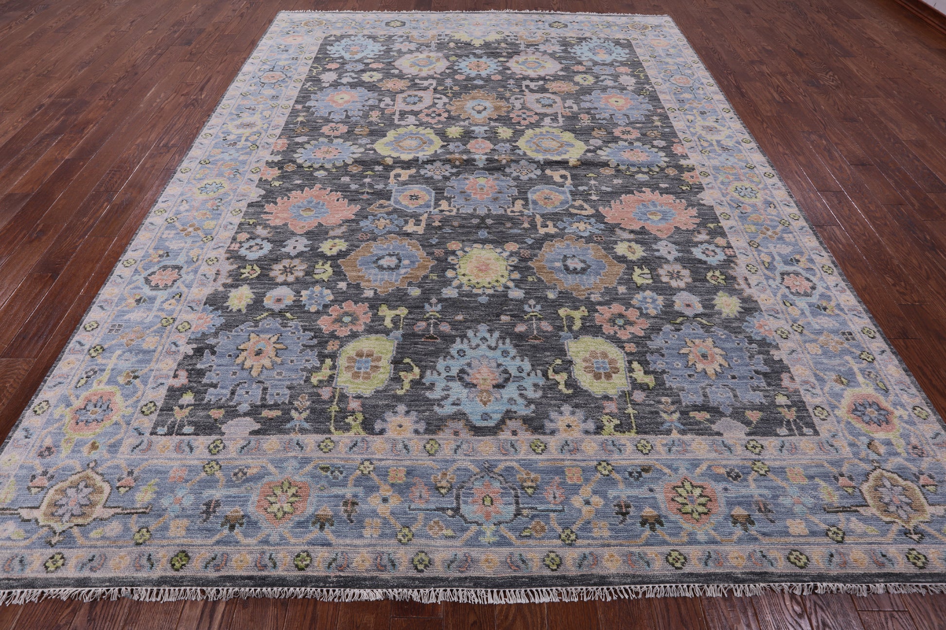 Grey Turkish Oushak Hand Knotted Wool Rug - 9' 4" X 12' 2" - Golden Nile