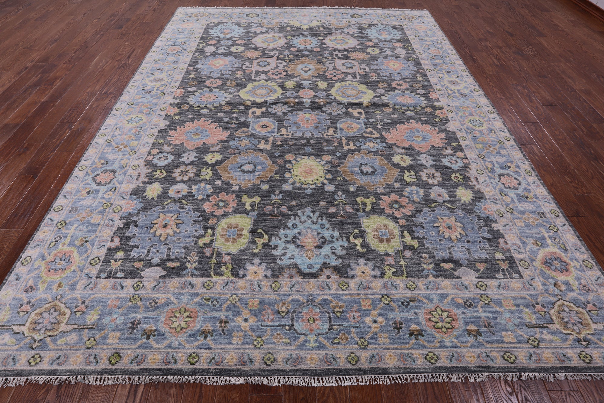 Grey Turkish Oushak Hand Knotted Wool Rug - 9' 4" X 12' 2" - Golden Nile
