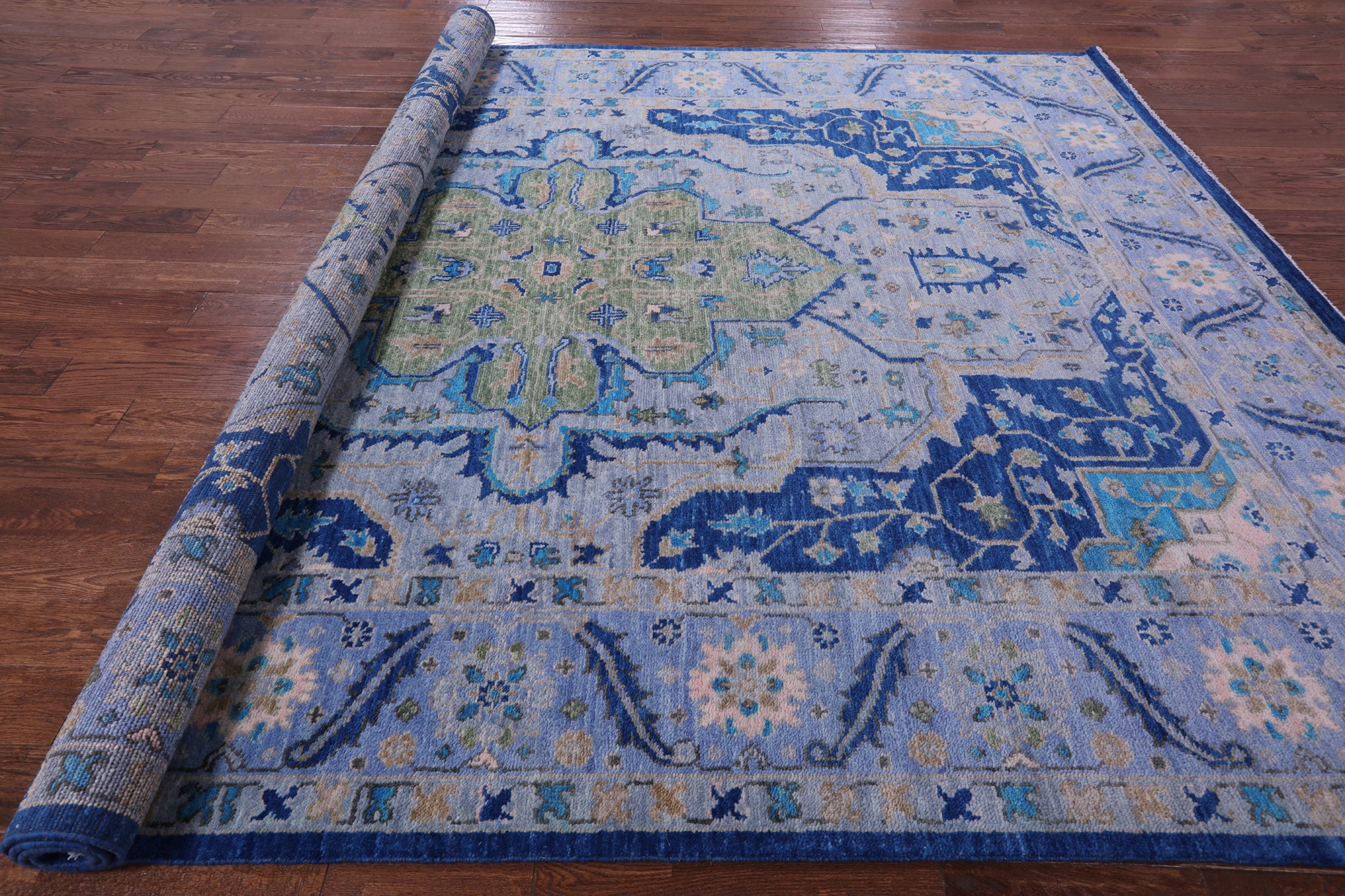 Blue Persian Fine Serapi Handmade Wool Rug - 9' 5" X 12' 0" - Golden Nile