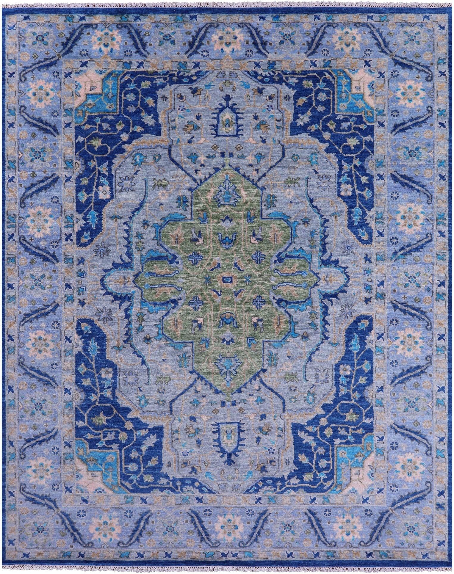Blue Persian Fine Serapi Handmade Wool Rug - 9' 5" X 12' 0" - Golden Nile