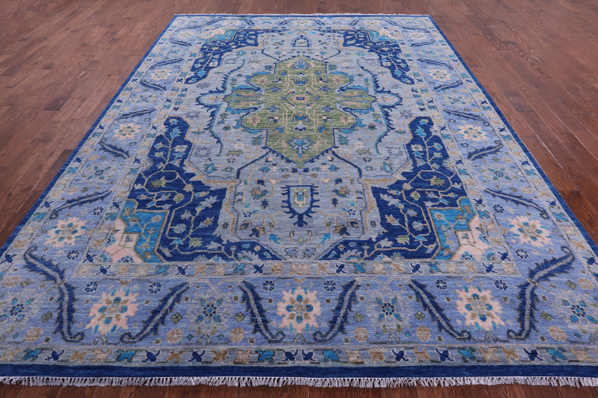 Blue Persian Fine Serapi Handmade Wool Rug - 9' 5" X 12' 0" - Golden Nile