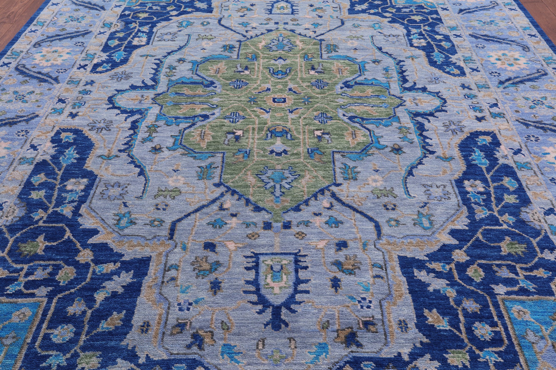 Blue Persian Fine Serapi Handmade Wool Rug - 9' 5" X 12' 0" - Golden Nile