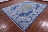 Blue Persian Fine Serapi Handmade Wool Rug - 9' 5" X 12' 0" - Golden Nile