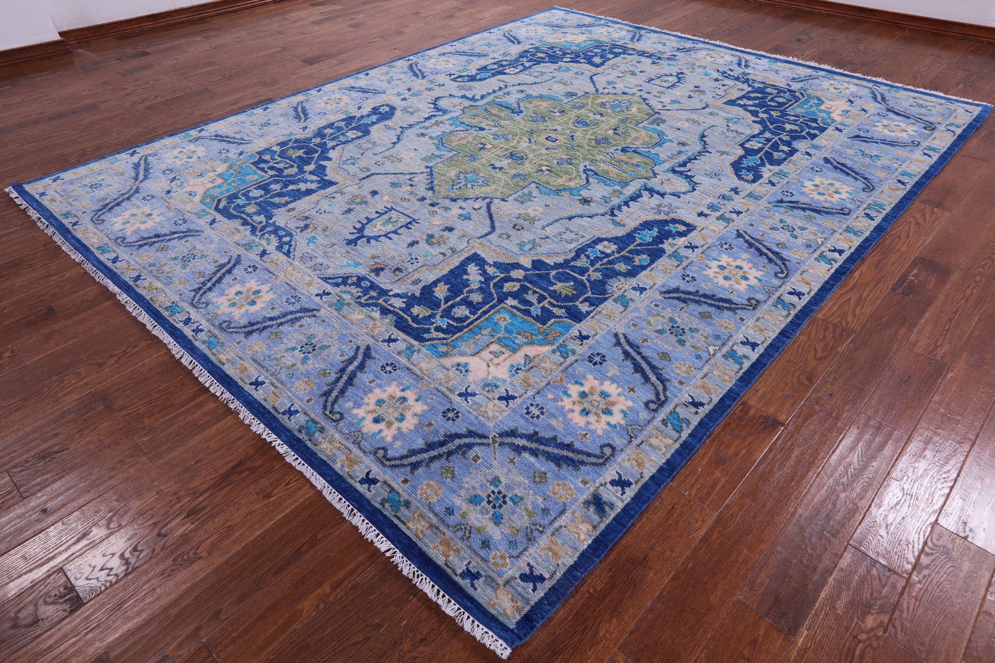 Blue Persian Fine Serapi Handmade Wool Rug - 9' 5" X 12' 0" - Golden Nile