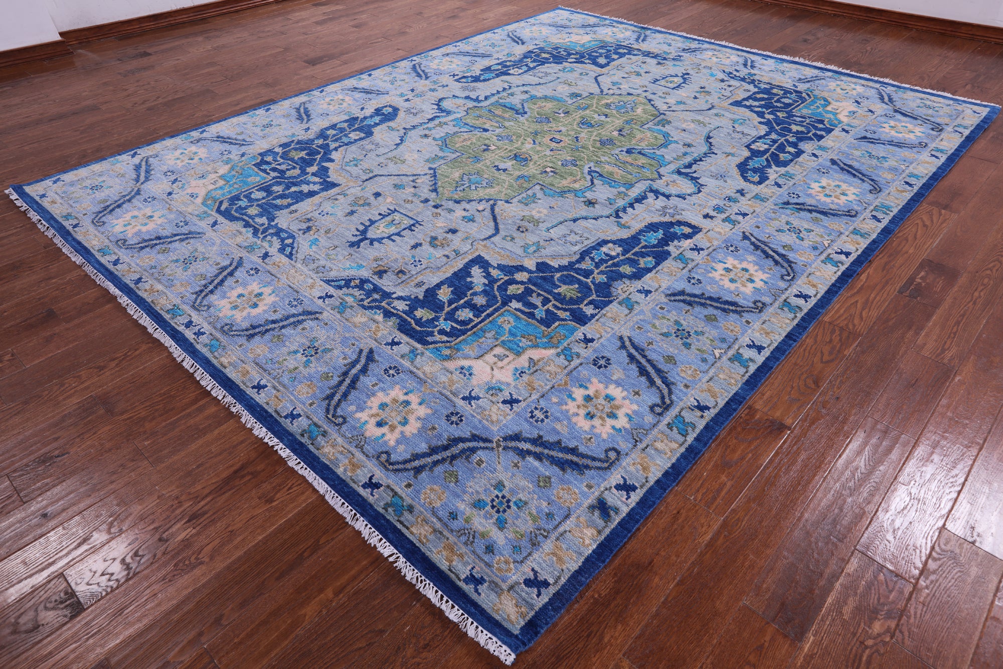 Blue Persian Fine Serapi Handmade Wool Rug - 9' 5" X 12' 0" - Golden Nile
