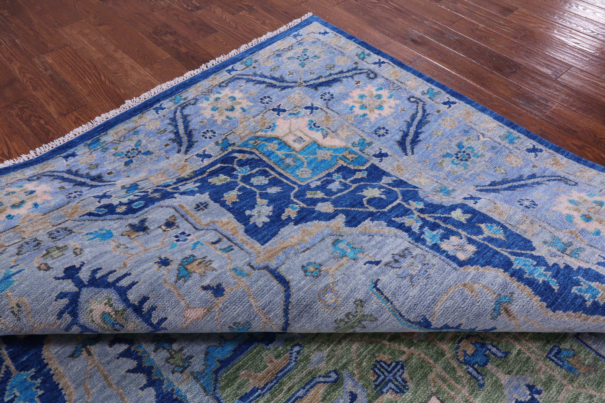 Blue Persian Fine Serapi Handmade Wool Rug - 9' 5" X 12' 0" - Golden Nile