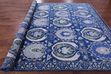 Blue William Morris Hand Knotted Wool Rug - 9' 2" X 12' 2" - Golden Nile