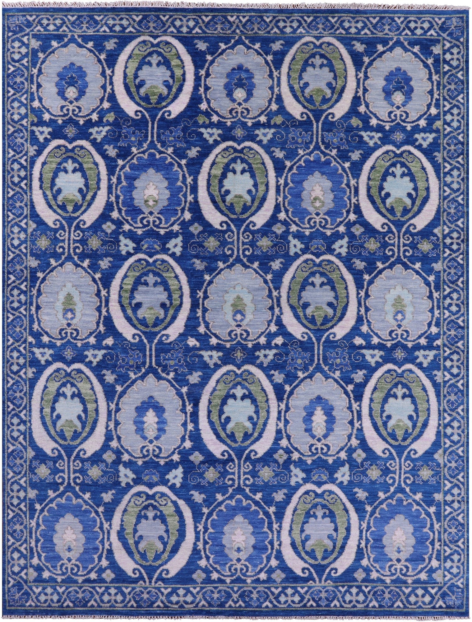 Blue William Morris Hand Knotted Wool Rug - 9' 2" X 12' 2" - Golden Nile