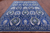 Blue William Morris Hand Knotted Wool Rug - 9' 2" X 12' 2" - Golden Nile
