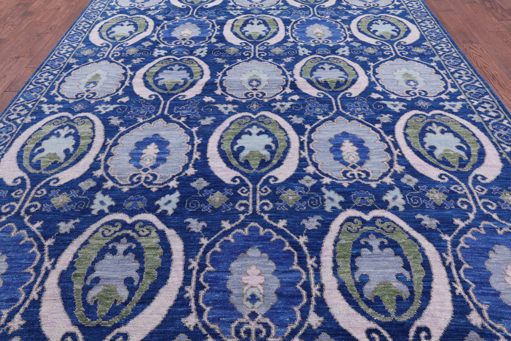 Blue William Morris Hand Knotted Wool Rug - 9' 2" X 12' 2" - Golden Nile