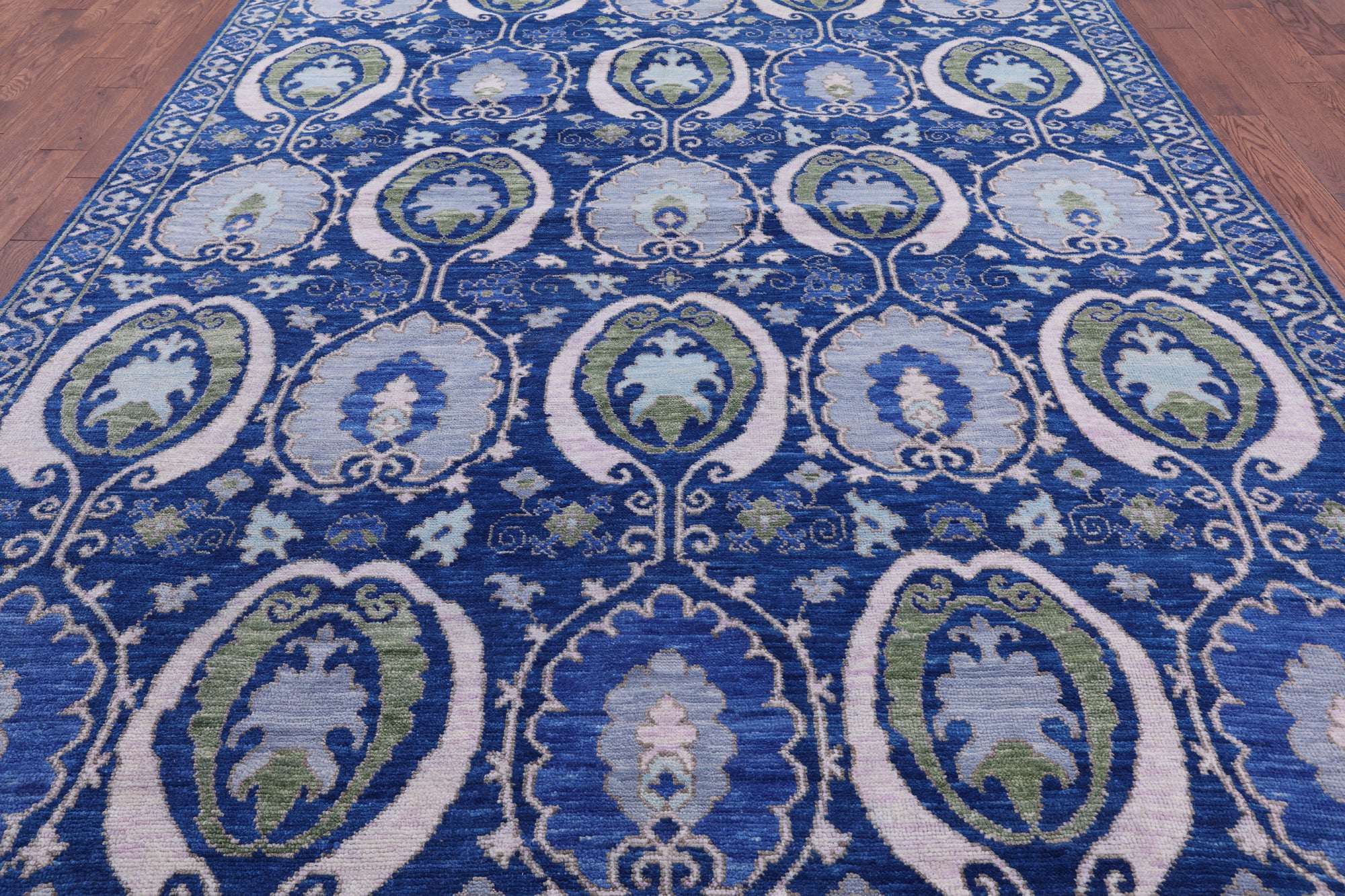 Blue William Morris Hand Knotted Wool Rug - 9' 2" X 12' 2" - Golden Nile
