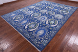 Blue William Morris Hand Knotted Wool Rug - 9' 2" X 12' 2" - Golden Nile