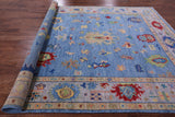 Blue Turkish Oushak Hand Knotted Wool Rug - 9' 0" X 12' 9" - Golden Nile