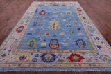 Blue Turkish Oushak Hand Knotted Wool Rug - 9' 0" X 12' 9" - Golden Nile