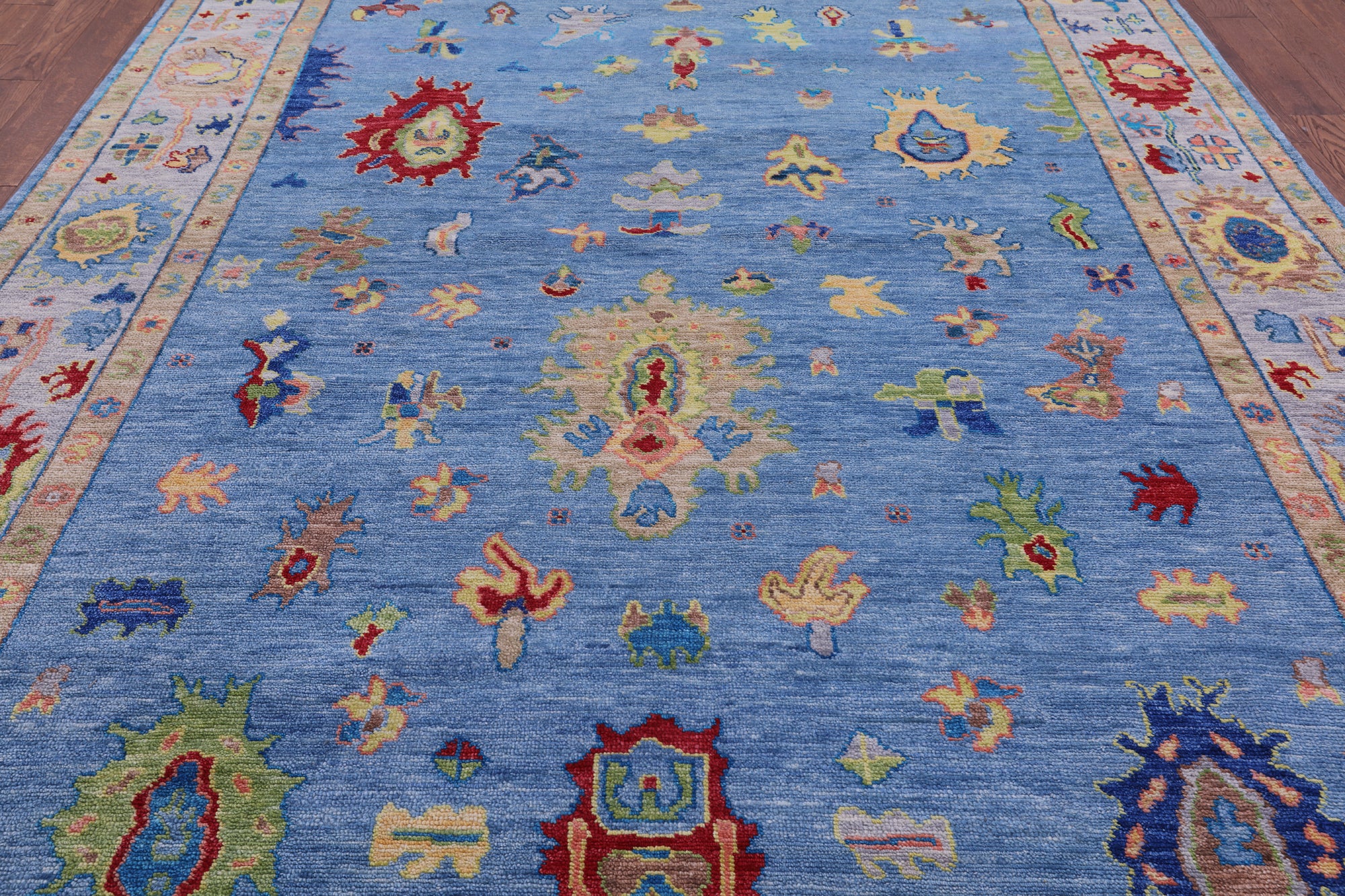 Blue Turkish Oushak Hand Knotted Wool Rug - 9' 0" X 12' 9" - Golden Nile
