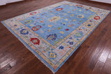 Blue Turkish Oushak Hand Knotted Wool Rug - 9' 0" X 12' 9" - Golden Nile
