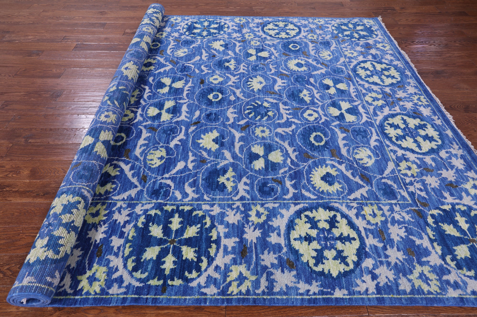 Blue William Morris Hand Knotted Wool Rug - 8' 3" X 10' 4" - Golden Nile