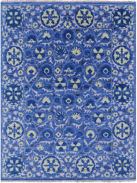 Blue William Morris Hand Knotted Wool Rug - 8' 3" X 10' 4" - Golden Nile