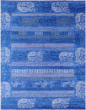 Blue Elephant Design Tribal Persian Gabbeh Hand Knotted Wool Rug - 8' 2" X 9' 11" - Golden Nile