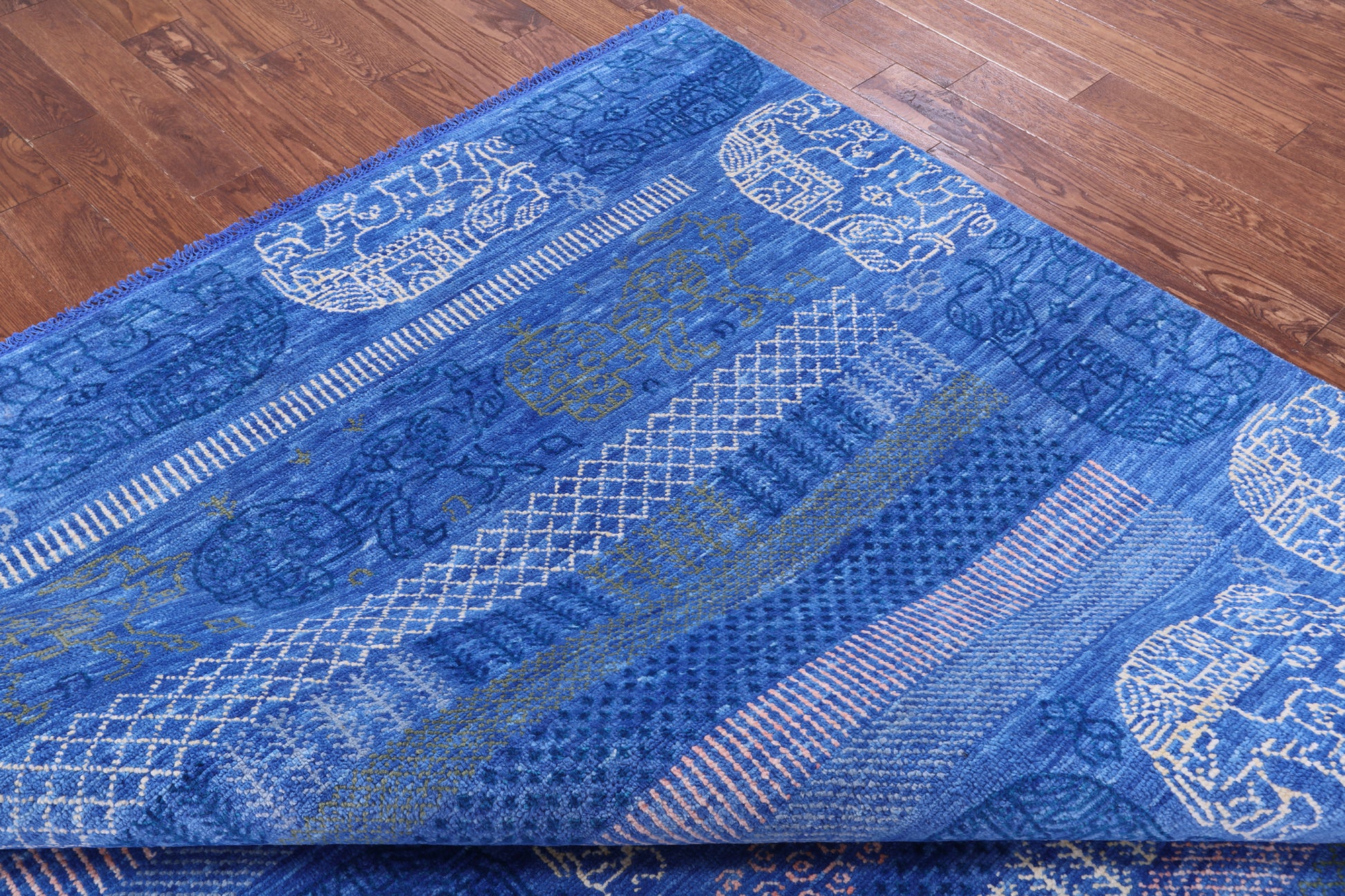 Blue Elephant Design Tribal Persian Gabbeh Hand Knotted Wool Rug - 8' 2" X 9' 11" - Golden Nile