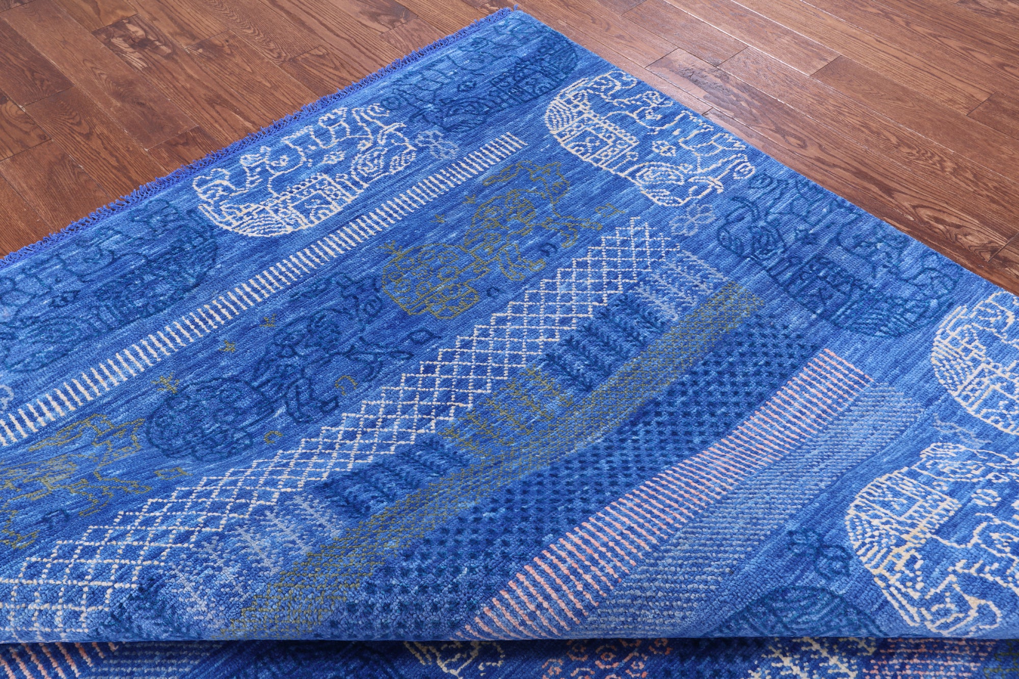 Blue Elephant Design Tribal Persian Gabbeh Hand Knotted Wool Rug - 8' 2" X 9' 11" - Golden Nile