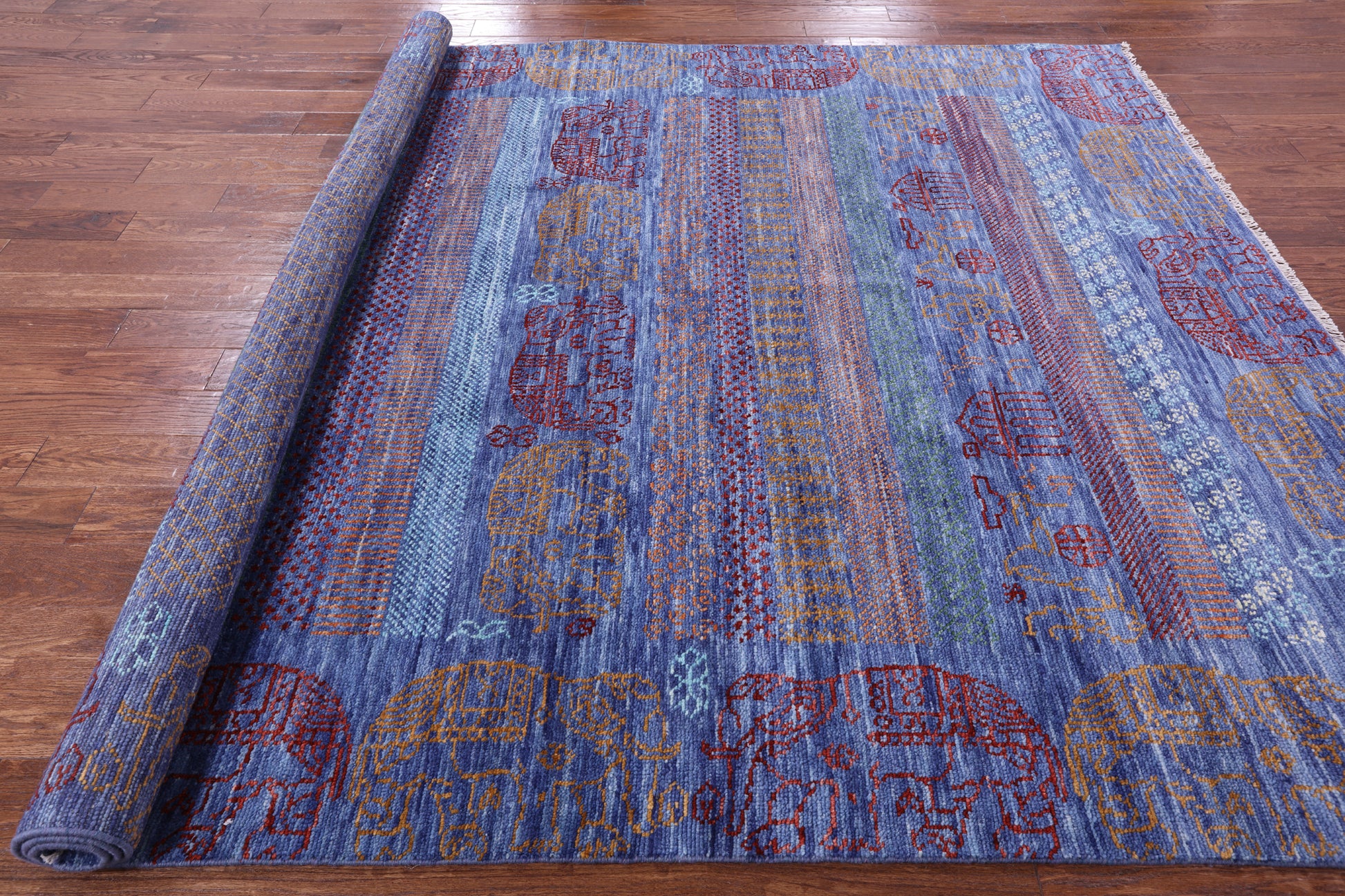 Elephant Design Tribal Persian Gabbeh Hand Knotted Wool Rug - 8' 2" X 10' 2" - Golden Nile