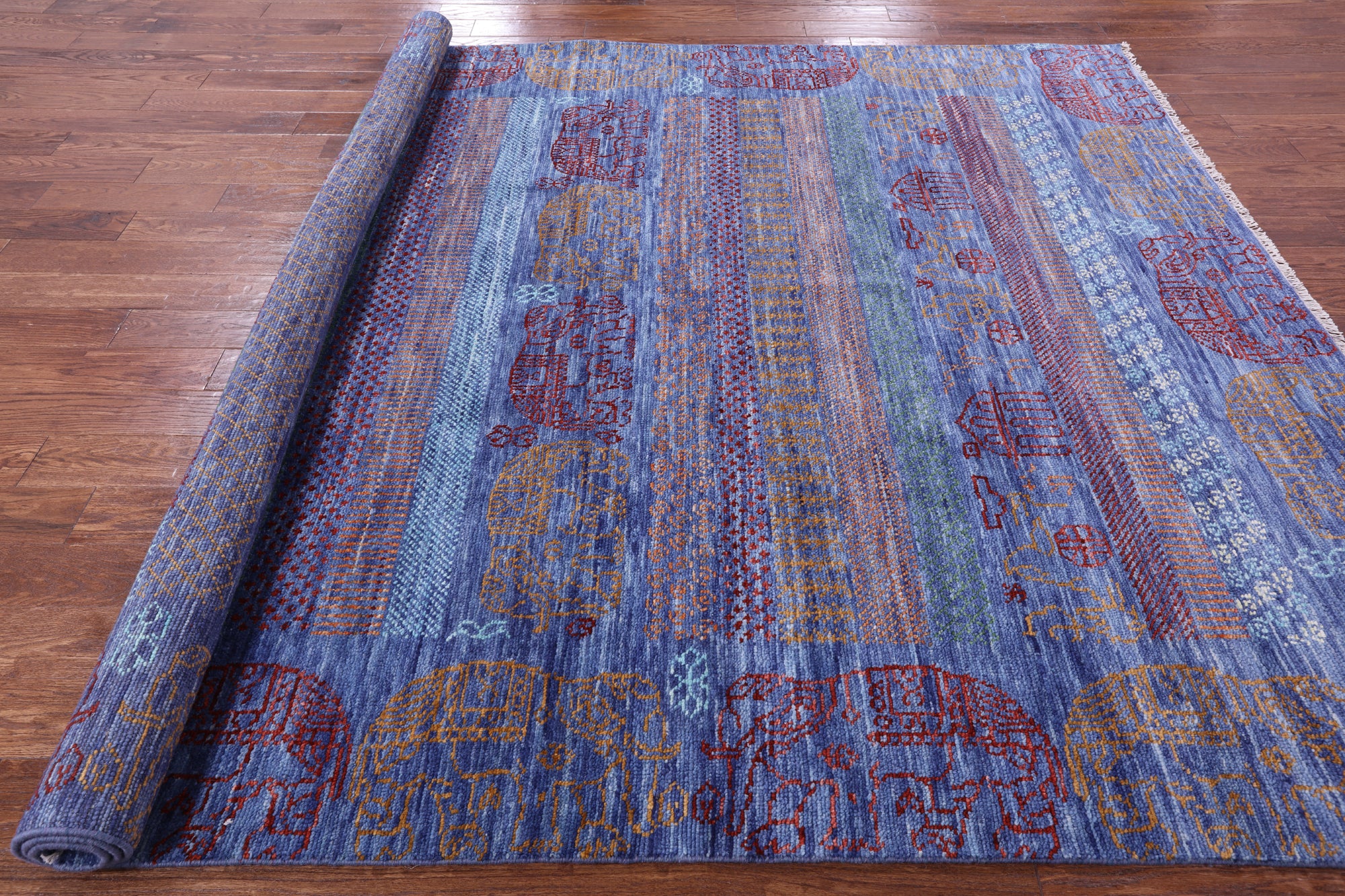 Elephant Design Tribal Persian Gabbeh Hand Knotted Wool Rug - 8' 2" X 10' 2" - Golden Nile