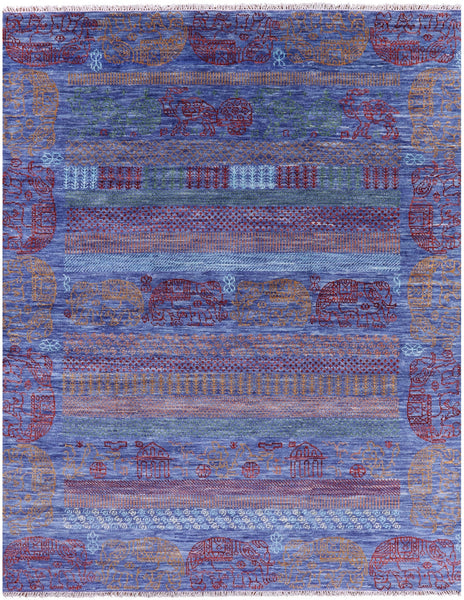 Elephant Design Tribal Persian Gabbeh Hand Knotted Wool Rug - 8' 2" X 10' 2" - Golden Nile