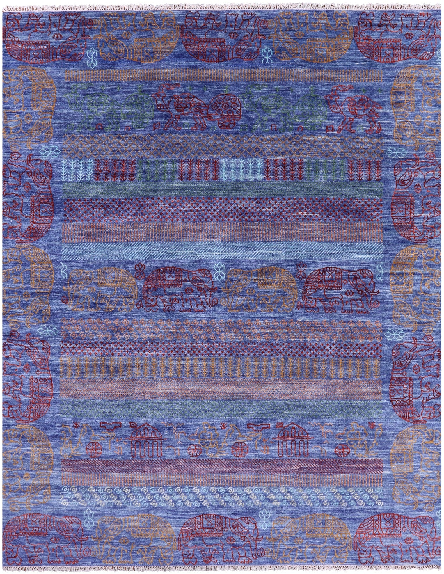Elephant Design Tribal Persian Gabbeh Hand Knotted Wool Rug - 8' 2" X 10' 2" - Golden Nile