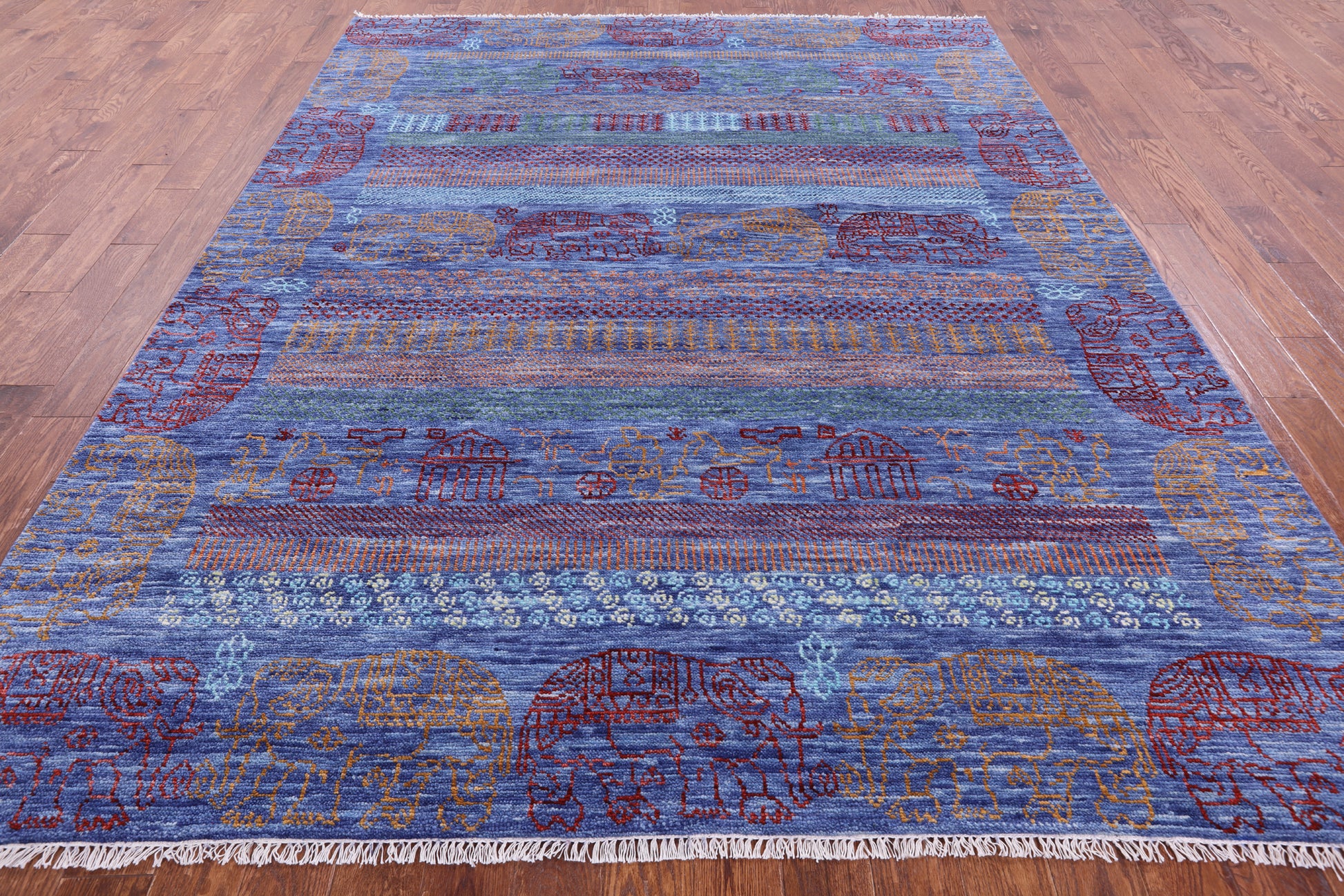 Elephant Design Tribal Persian Gabbeh Hand Knotted Wool Rug - 8' 2" X 10' 2" - Golden Nile
