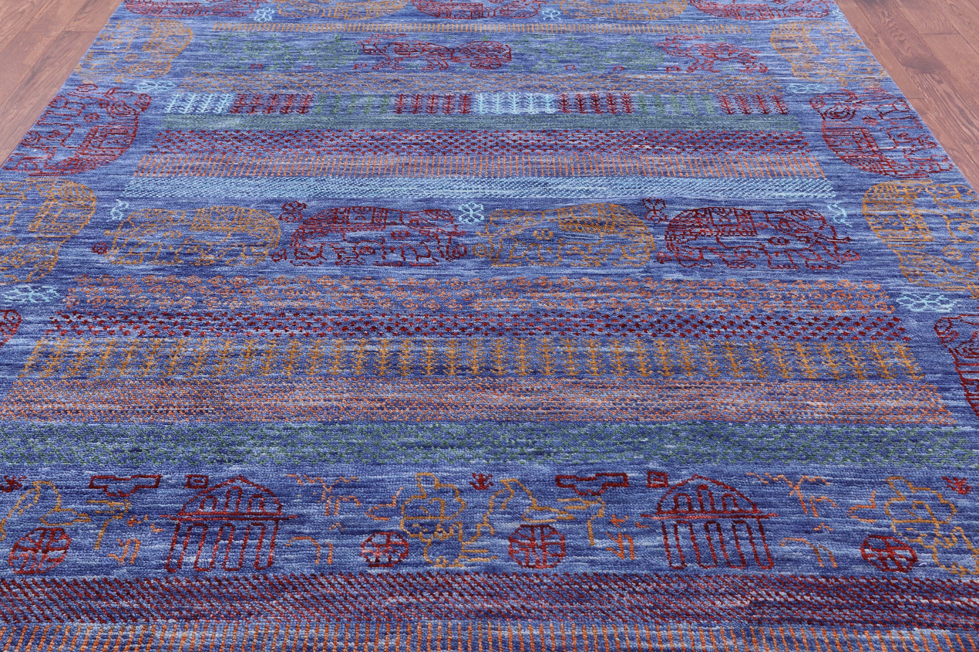 Elephant Design Tribal Persian Gabbeh Hand Knotted Wool Rug - 8' 2" X 10' 2" - Golden Nile