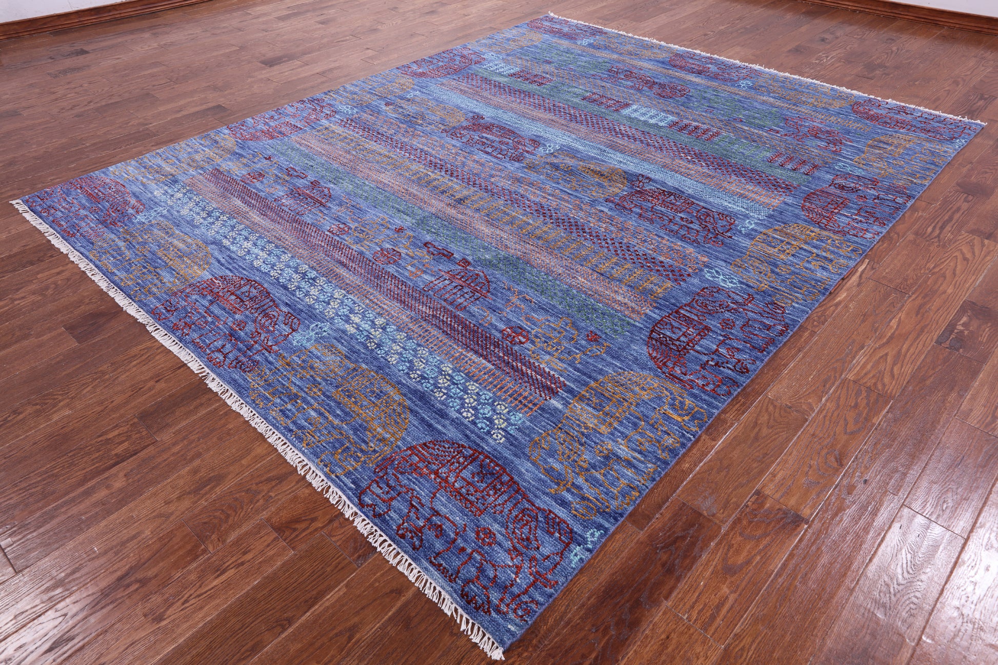 Elephant Design Tribal Persian Gabbeh Hand Knotted Wool Rug - 8' 2" X 10' 2" - Golden Nile