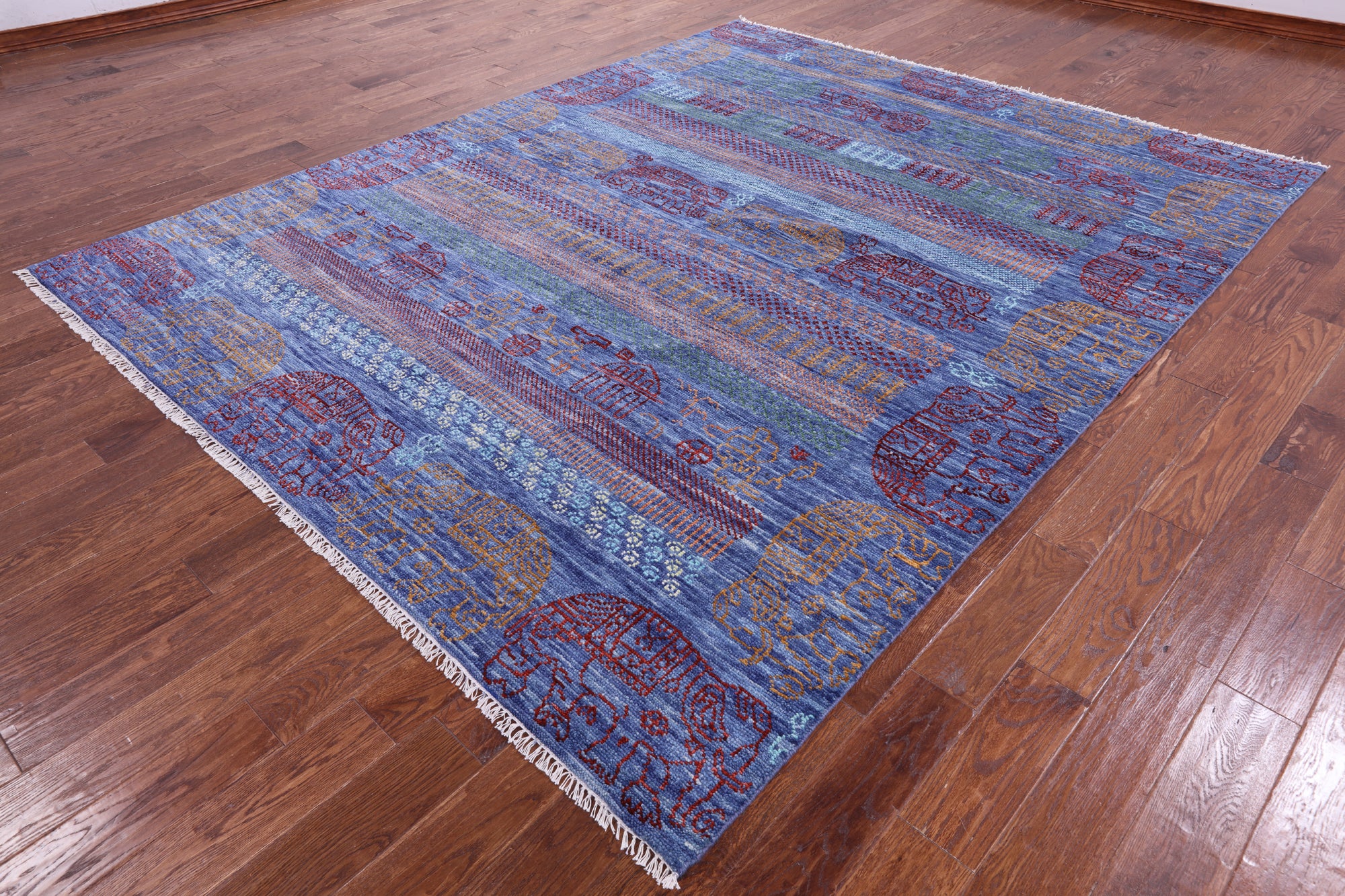 Elephant Design Tribal Persian Gabbeh Hand Knotted Wool Rug - 8' 2" X 10' 2" - Golden Nile